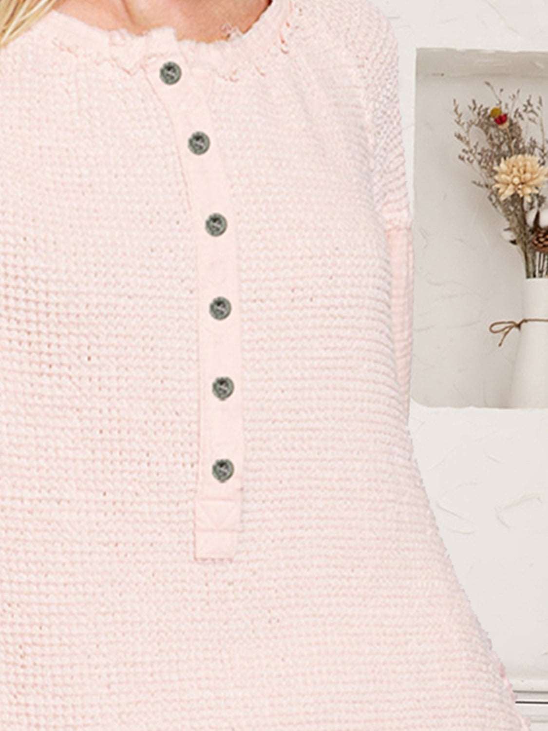 Blush Waffle Knit Button-Up Top