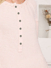 Blush Waffle Knit Button-Up Top