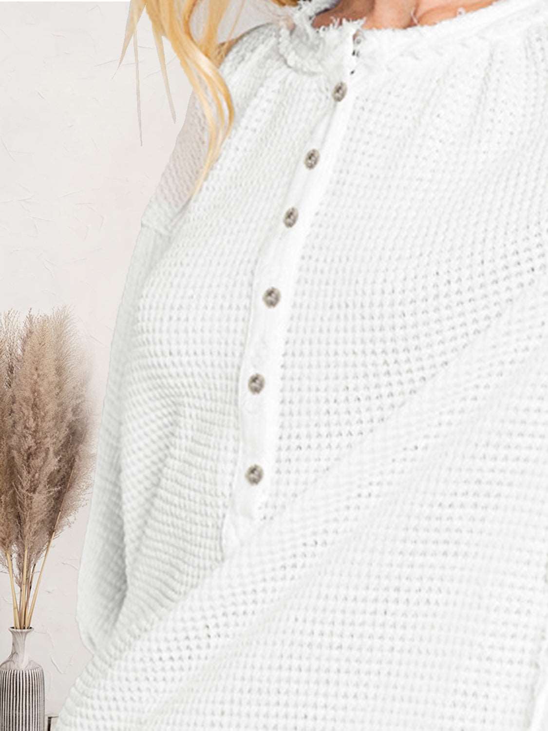 Blush Waffle Knit Button-Up Top
