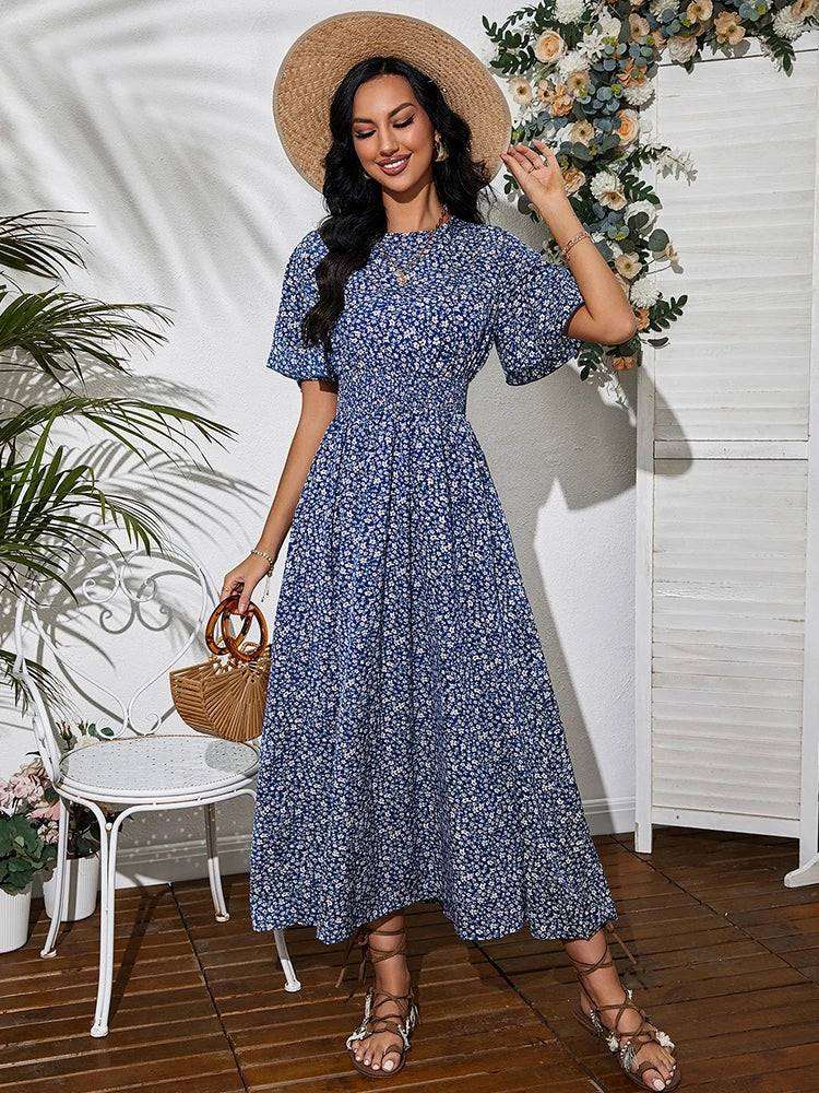 Bohemian Lantern Sleeve Maxi Dress