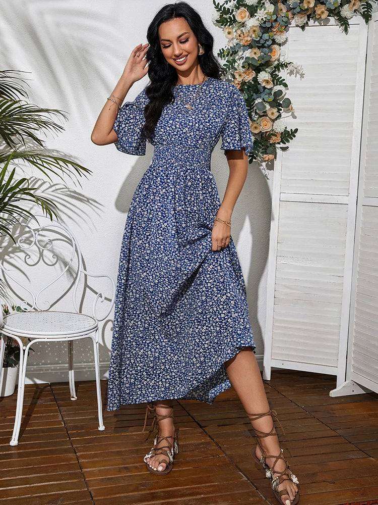 Bohemian Lantern Sleeve Maxi Dress