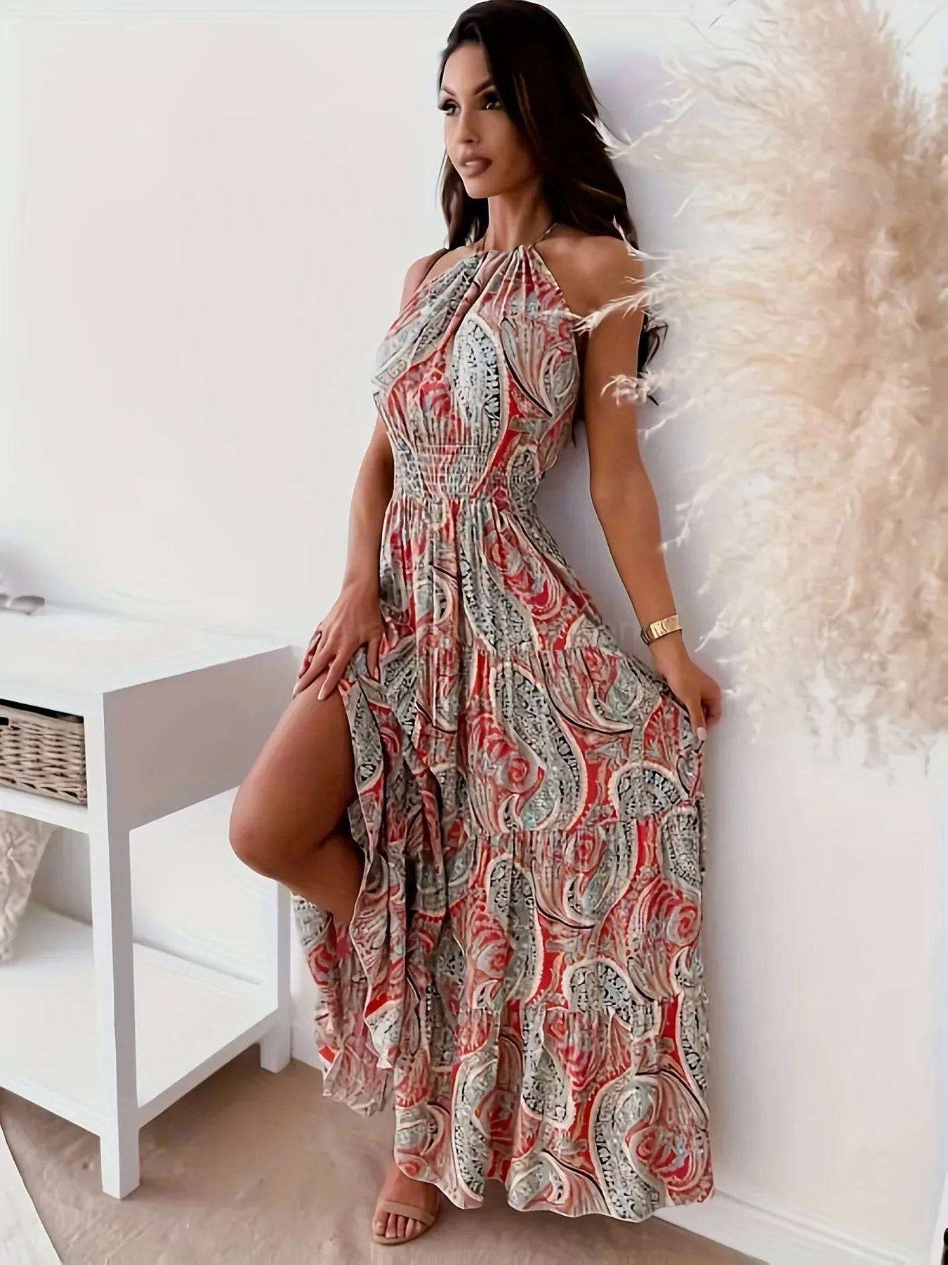 Bohemian Paisley Print Maxi Dress