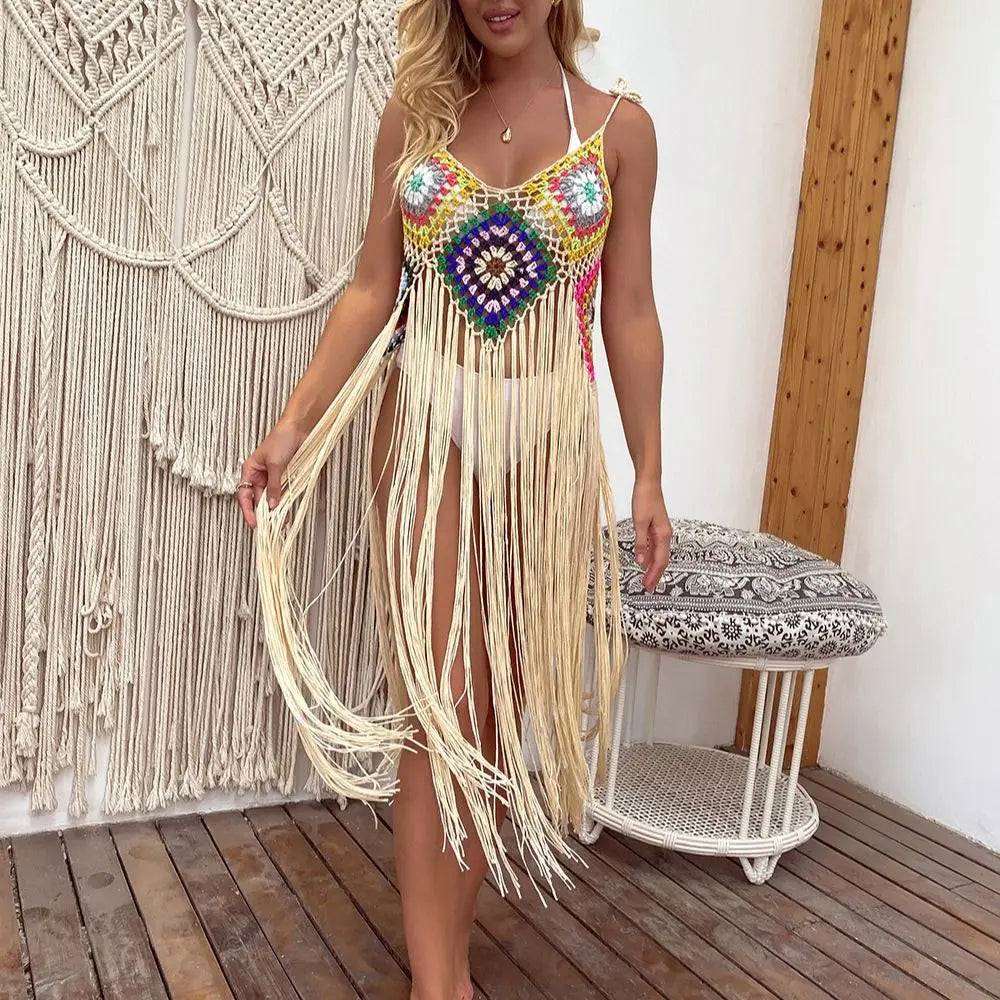 Boho Carnival Fringe Crochet Beach Dress