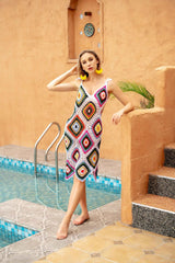 Boho Colorful Crochet Mini Dress
