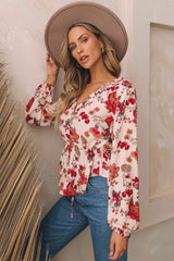 Boho Floral Drawstring Blouse
