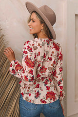 Boho Floral Drawstring Blouse