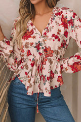 Boho Floral Drawstring Blouse
