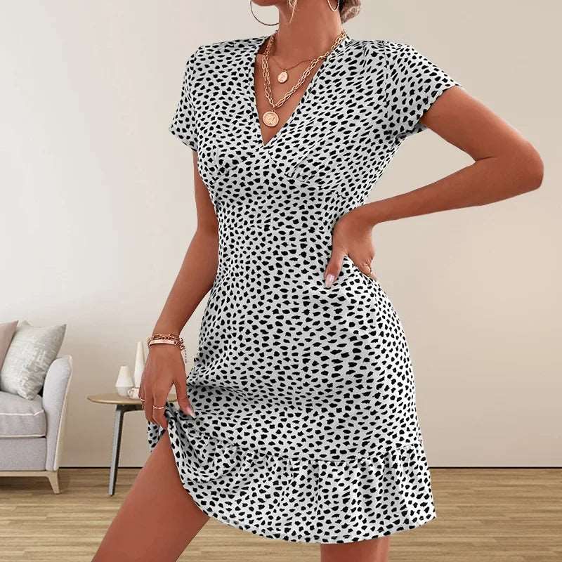 Boho Floral V-Neck Ruffle Mini Dress