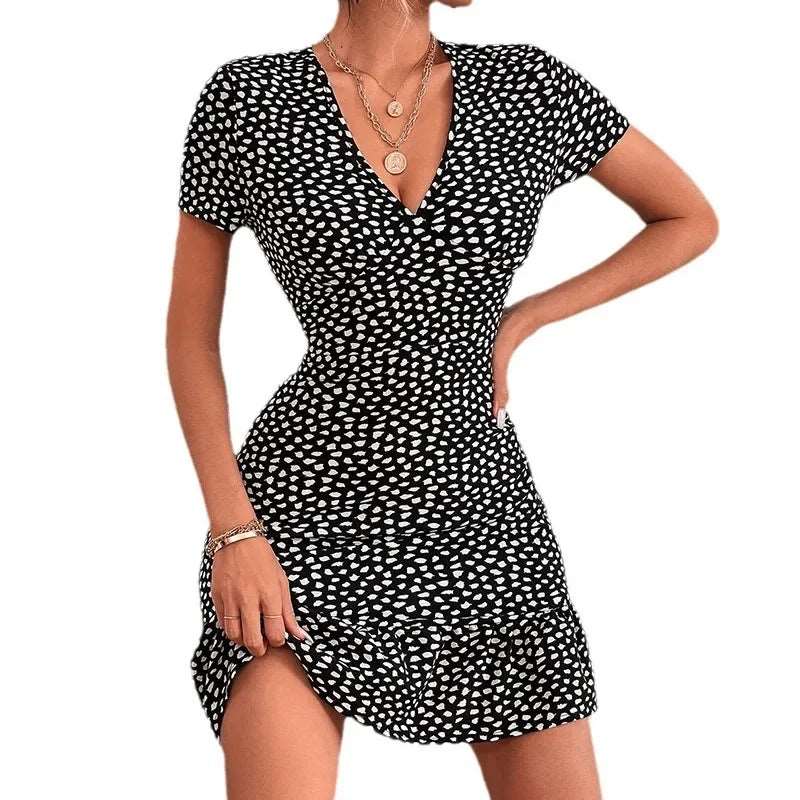 Boho Floral V-Neck Ruffle Mini Dress