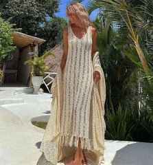 Boho Mesh Tassel Maxi Dress Beach Cover-Up