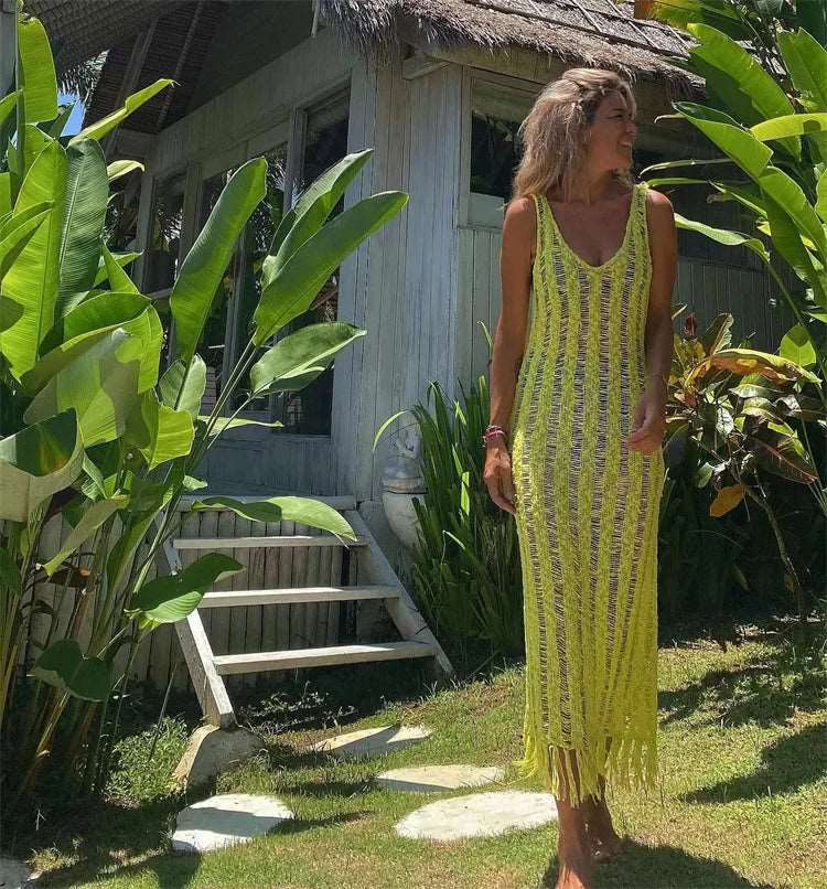 Boho Mesh Tassel Maxi Dress Beach Cover-Up