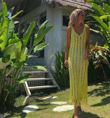 Boho Mesh Tassel Maxi Dress Beach Cover-Up