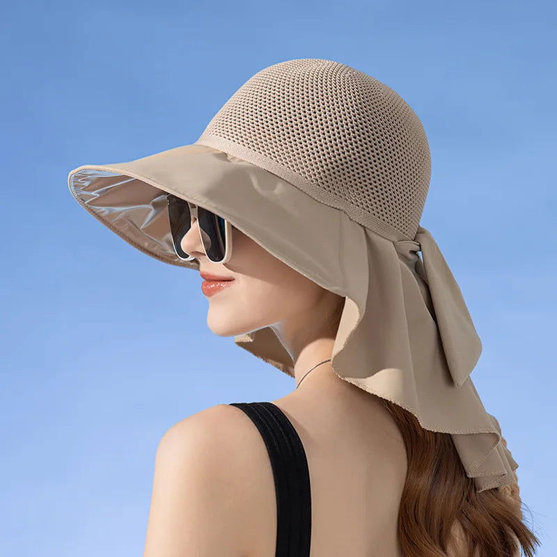 Breathable Mesh Sun Hat with Elegant Neck Shawl