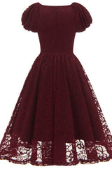 Burgundy Lace A-Line Party Homecoming Dresses