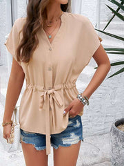 Buttoned Waist Tie-Front Top