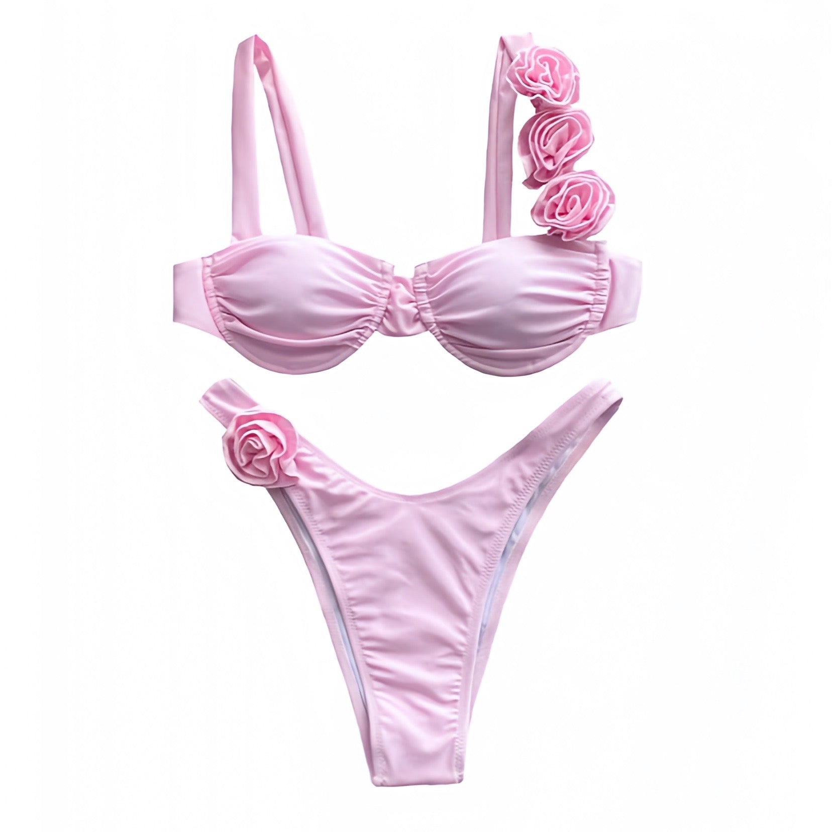 Black Rose 3D Flower Spaghetti Strap Underwire 2 Piece Bikini Set main image 1