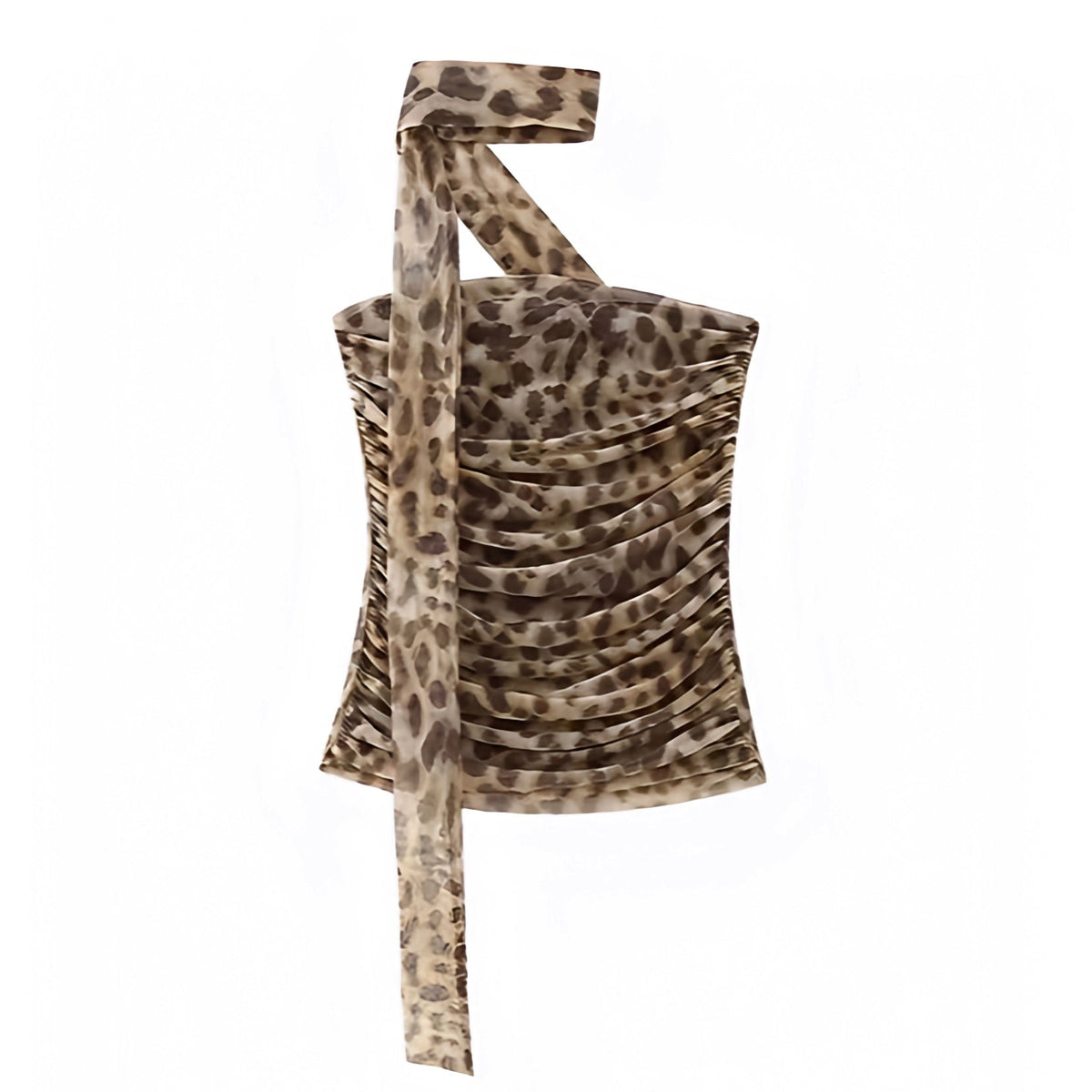 Leopard Print Slim Fit Ruched Sleeveless Halter Scarf Tank Top