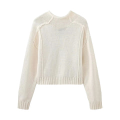 Ivory Knit Outer Lined Pullover Sweater