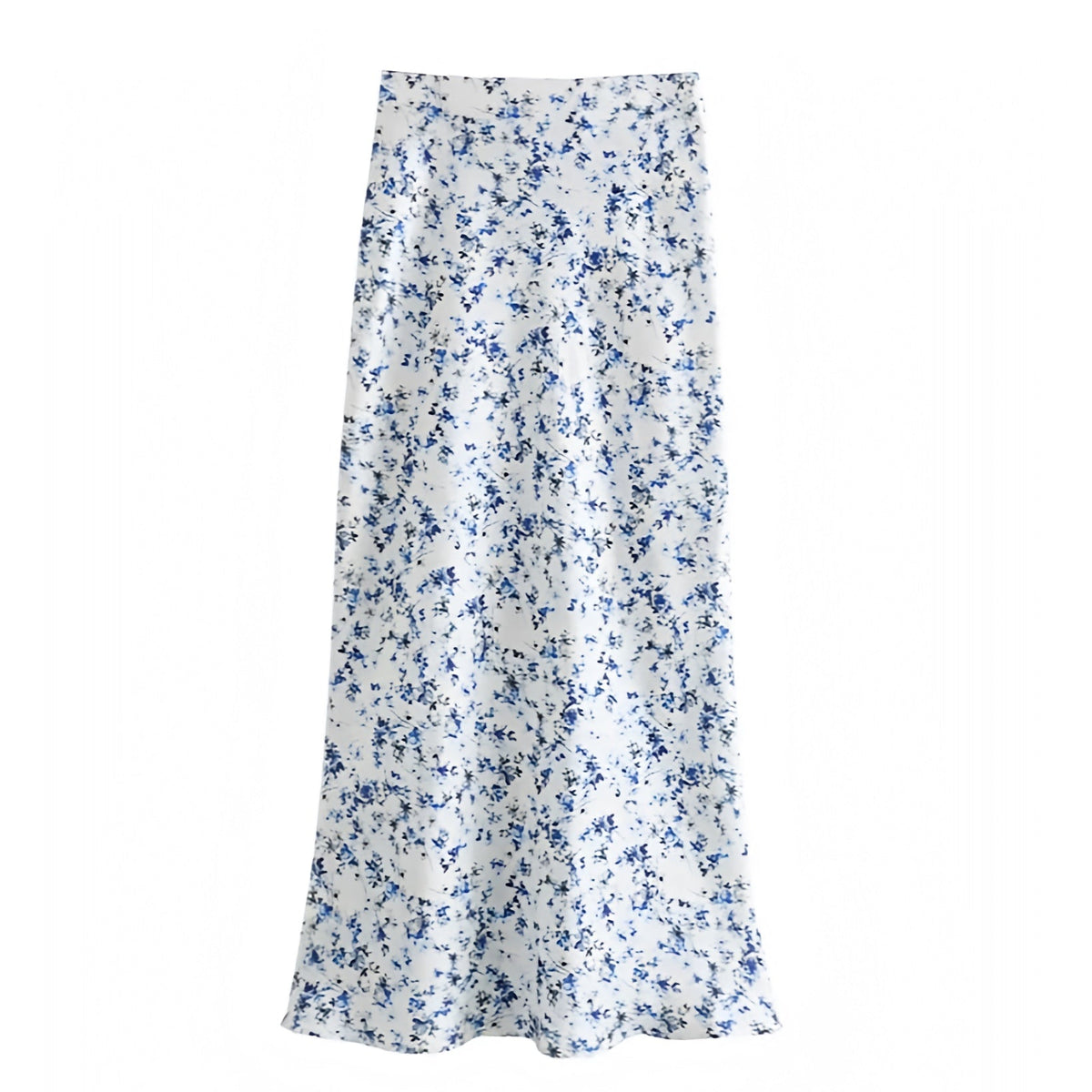 Dark Blue Floral Print Satin Low Rise Maxi Skirt