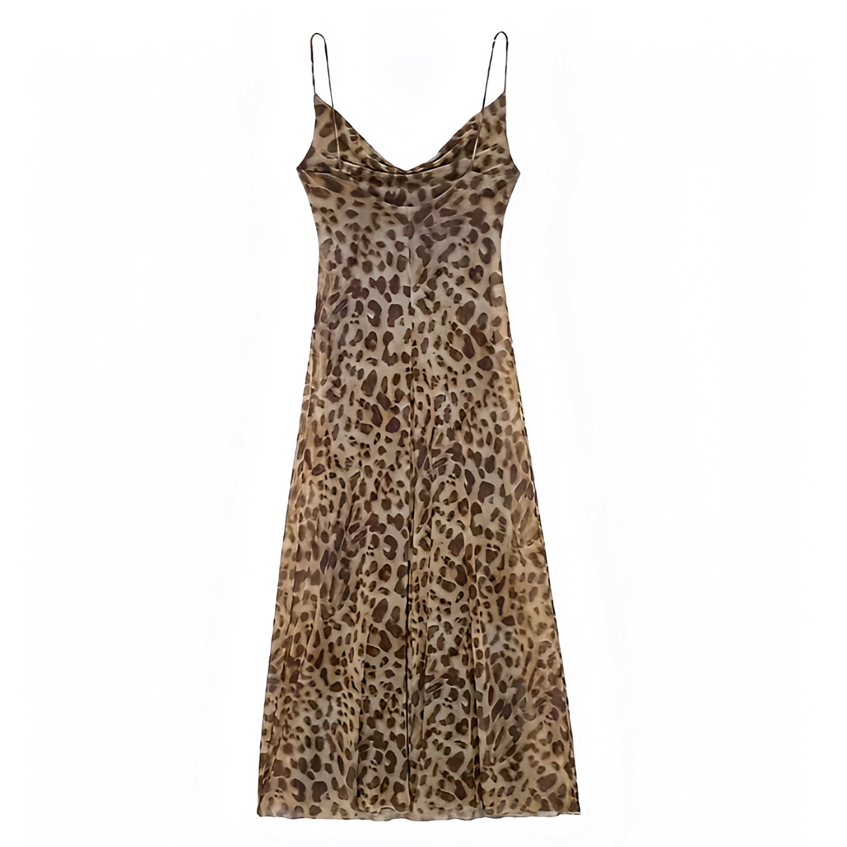 Leopard Print Bodycon Draped Scoop-Neck Spaghetti Strap Maxi Dress