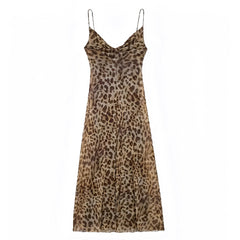 Leopard Print Bodycon Draped Scoop-Neck Spaghetti Strap Maxi Dress