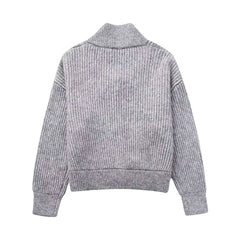 Gray Knitted Chunky Cardigan Sweater