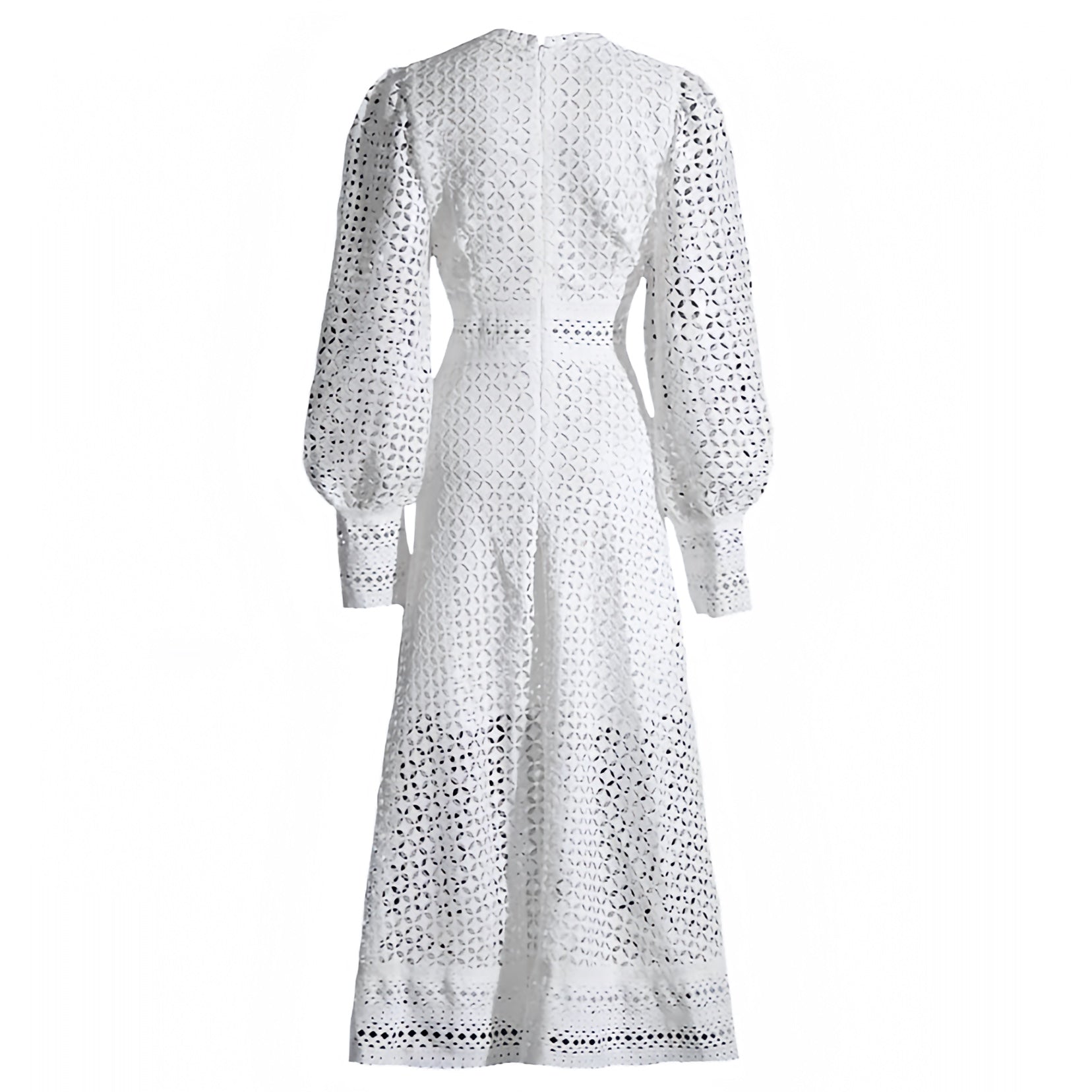 White Eyelet Embroidered Bodycon Long Puff Sleeve Maxi Dress