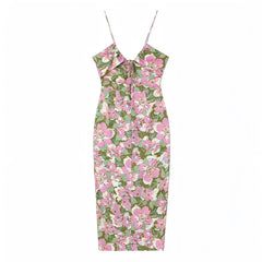 Florida Keys Floral Print Spaghetti Strap V-Neck Bodycon Maxi Dress