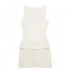 Giavona Light Beige Bodycon Solid Boatneck Sleeveless Mini Dress