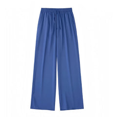 Navy Blue Cotton Linen Low Rise Wide Leg Trouser Pants