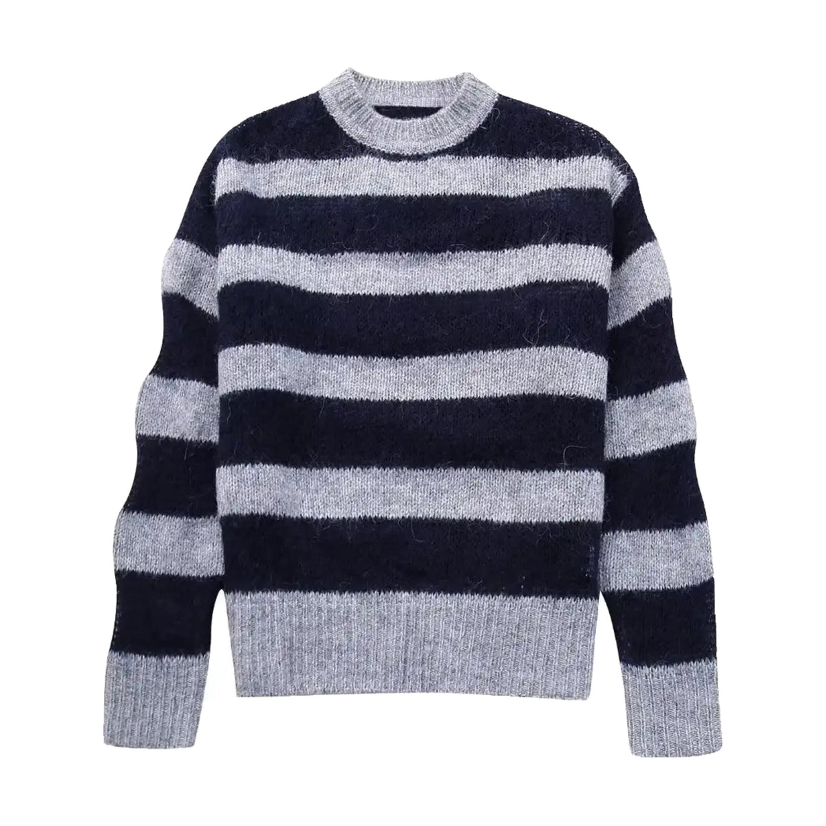 Gray & Black Knit Striped Pull Over Sweater