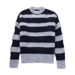 Gray & Black Knit Striped Pull Over Sweater
