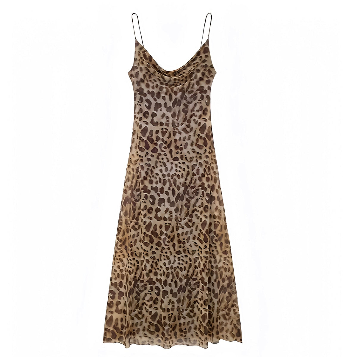 Leopard Print Bodycon Draped Scoop-Neck Spaghetti Strap Maxi Dress