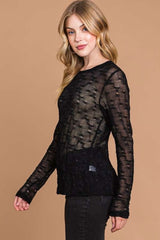 Captivating Edge Round Neck Mesh Perspective Top