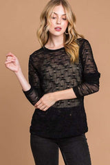 Captivating Edge Round Neck Mesh Perspective Top