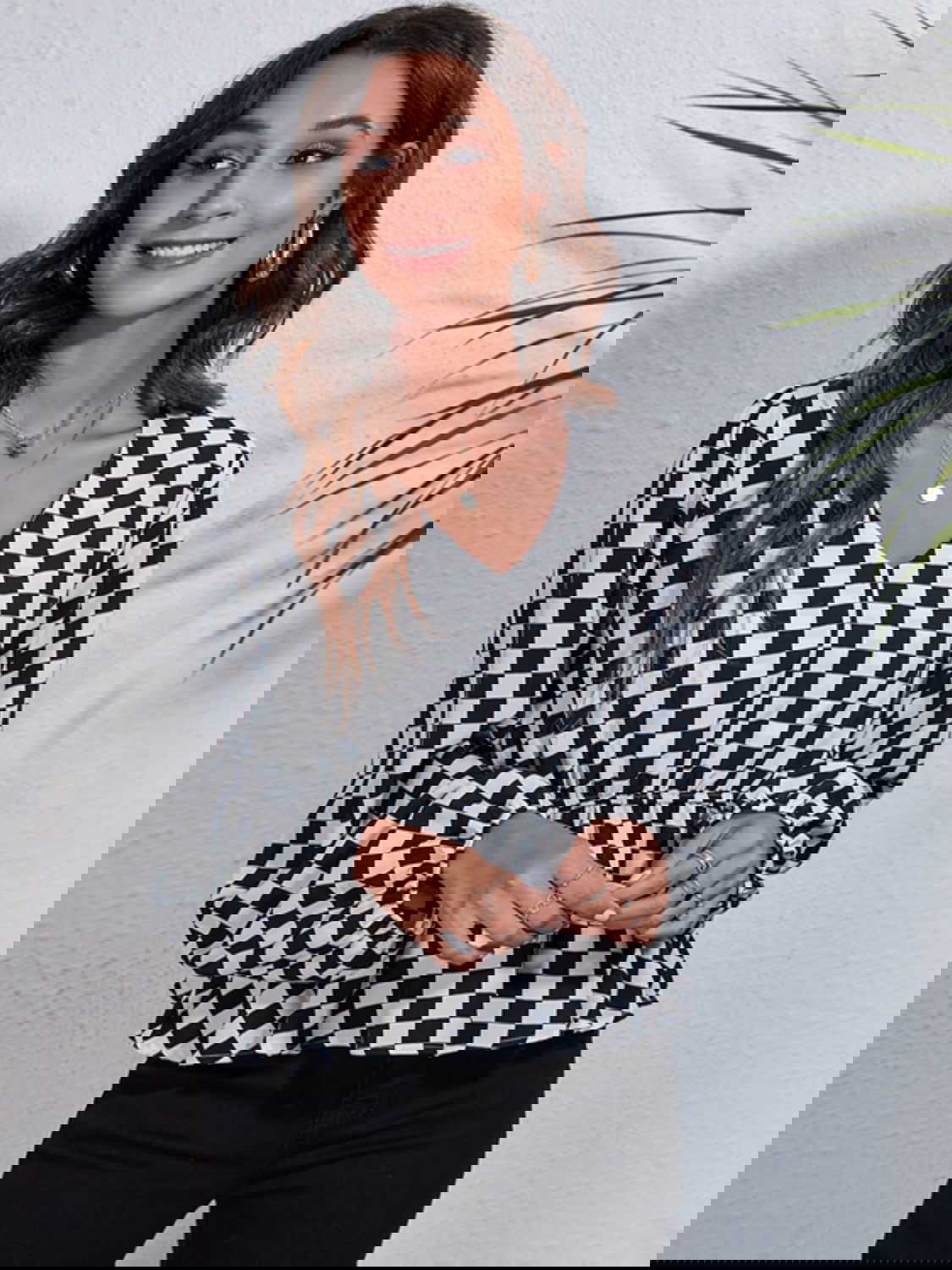 Checkered Elegance Peplum Blouse