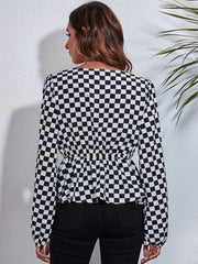 Checkered Elegance Peplum Blouse