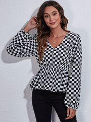 Checkered Elegance Peplum Blouse