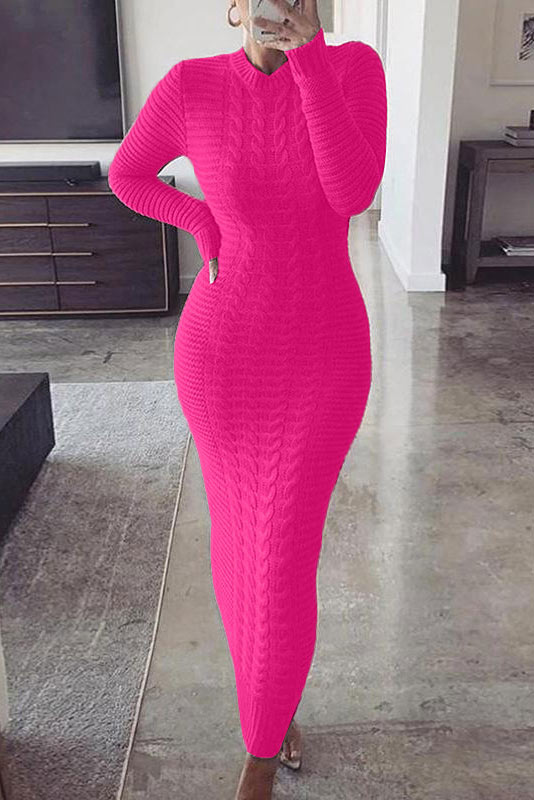 Chic Long Sleeve Bodycon Sweater Champagne Dress