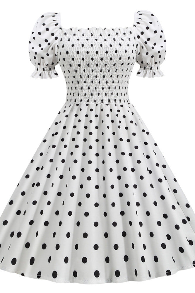 Chic White And Black Polka Dot Dress – Toadds