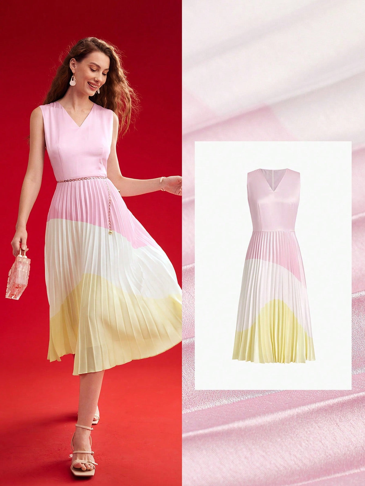 Chic Color Block Pleated Hem Dress for Trendsetting Women