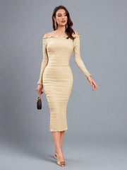 Chic and Trendy: Mint Green Off-Shoulder Bodycon Dress