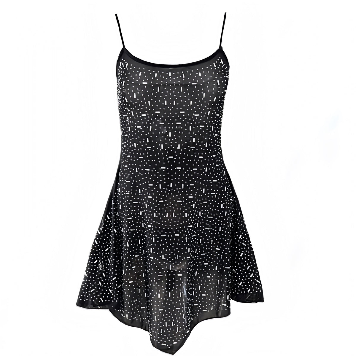 Black Crystal Embellished Spaghetti Strap Mini Dress