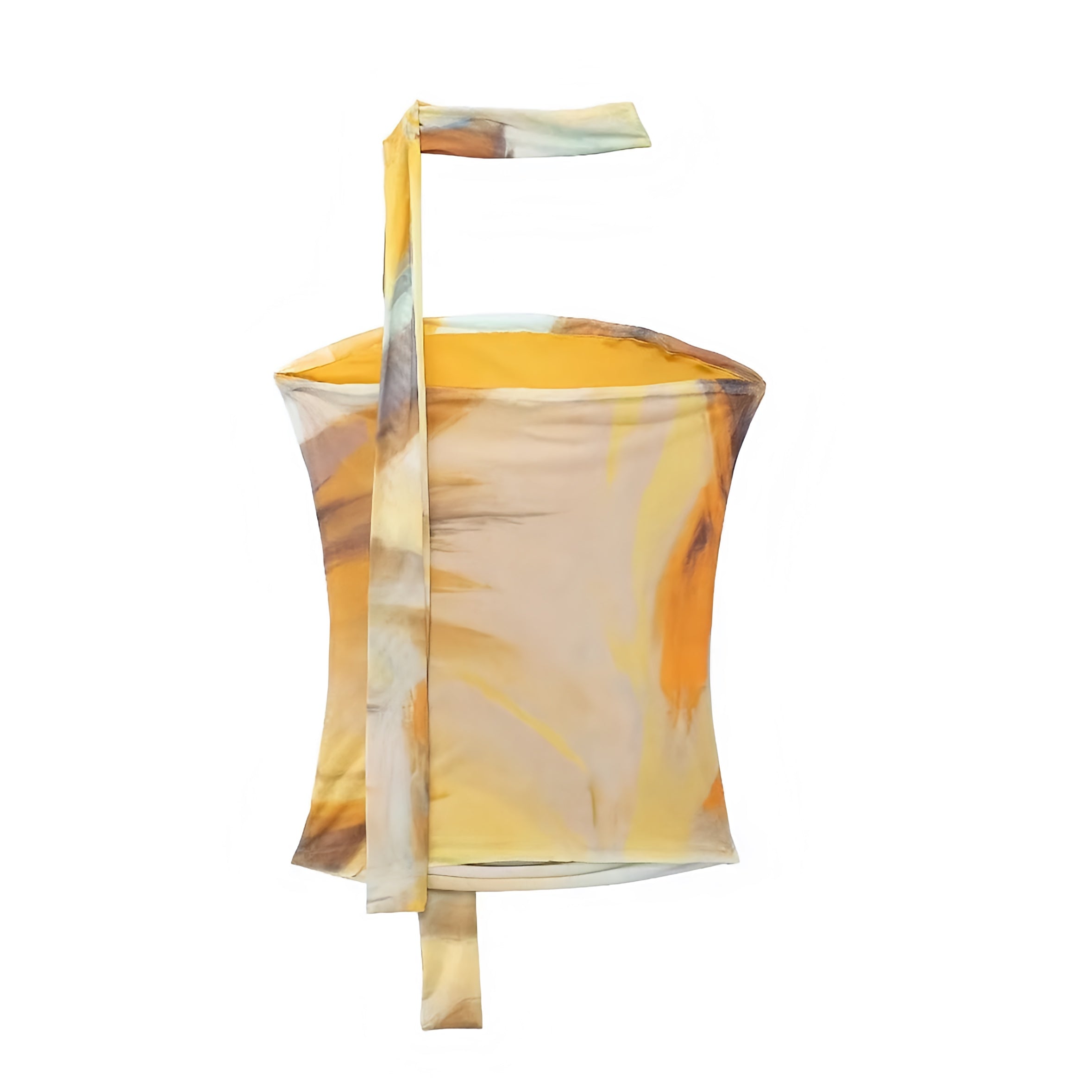Alcúdia Yellow Tie-Dye Patterned Slim Fit Ruched Strapless Tube Top With Scarf