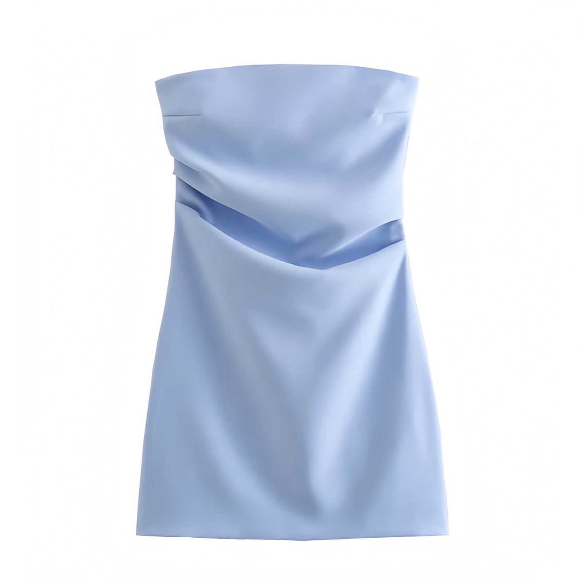 Light Blue Bodycon Ruched Strapless Mini Dress