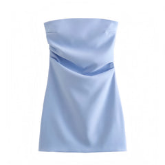 Light Blue Bodycon Ruched Strapless Mini Dress