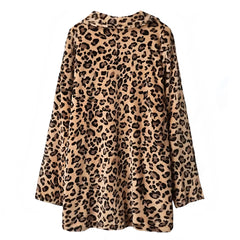 Leopard Print Faux Fur Oversized Long Sleeve Coat
