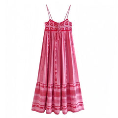 Boca Grande Hot Pink Embroidered Spaghetti Strap Maxi Dress