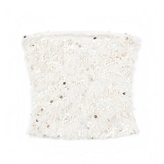 Ivory White Sequined Faux Fur Strapless Slim Fit Tube Top