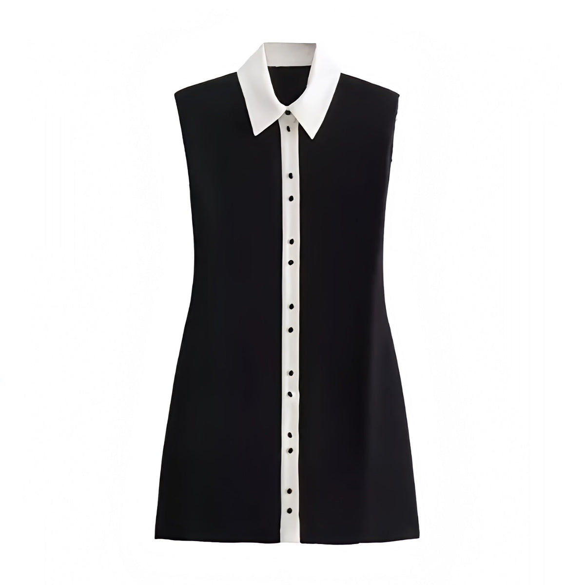 Black & White Contrast Button Down Bodycon Short Sleeve Mini Dress